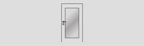 Abbildung einer einfarbigen Zimmertür mit glatter Oberfläche, Türdrücker, Schloss und einem Lichtausschnitt in der Türmitte.
